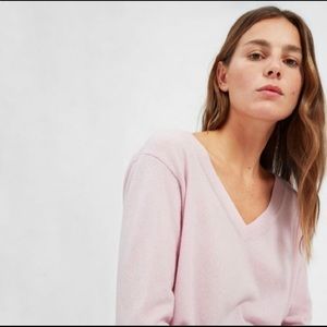 EVERLANE Cropped Cashmere V Neck Pink Sweater, S